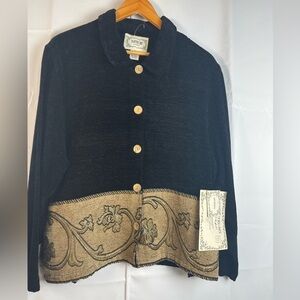 Tantrums Womens Vintage Grandma Core Black With Pockets Cardigan Size M NWT